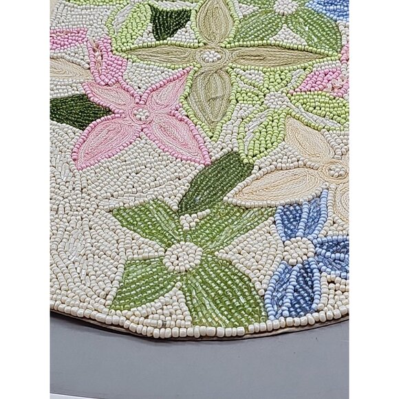 MacKENZIE CHILDS BEADED PLACEMAT Lot Of 2 15" Pastille Posie Floral Pastel - Picture 5 of 5